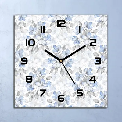 Produktbild von Wanduhr Echt-Glas-Küchenuhr Zarte Blaue Blumen Quarz 30x30 Deko Bilder