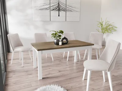 Produktbild von Moderner Rechteckiger Ausziehbarer Esstisch - Platzsparend - Weiße Holzbeine - 120 bis 160 cm - Hergestellt in EU - 120 x 67 cm - Lefkas Eiche