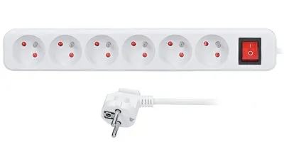 Produktbild von Solight Verlängerungskabel, 6 Steckdosen, weiß, Schalter, 3m