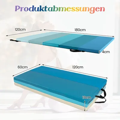Image de Tapis de gymnastique pliable 180 x 120 cm, bleu, mousse PU