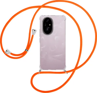 Produktbild von Handykette Backcover-Schutzhülle mit Band (Metall silberfarben) für Honor 200 - neonorange