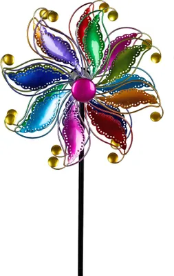 Produktbild von formano Buntes Windrad Blume Garten Metall Windspiel Windmühle 122 cm Gartendeko
