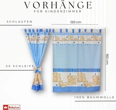 Produktbild von BABYLUX Kinderzimmer VORHÄNGE mit Schlaufen 63. Teddybären Blau