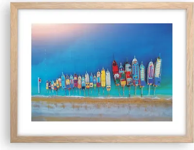 Produktbild von Gerahmtes Poster - Rahmen in heller Eiche - Schiffe Strand Perspektive - 40x30 cm - Wand Bild - Wanddeko - Wandbilder - Kunstposter - Wandposter - Bilderrahmen - Bilder - Kunstdruck - P2NAA40x30-4415