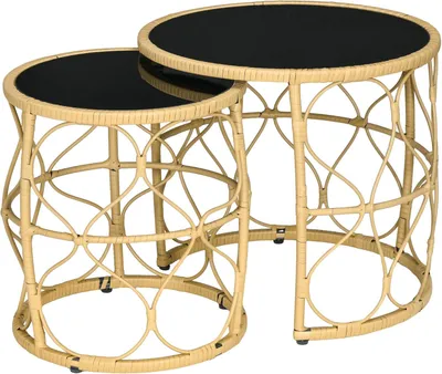 Immagine prodotto di Tavolo da giardino - Tavolo da giardino rotondo - Tavolino da esterno - Set da 2 - Tavolino da esterno in rattan - Tavolo da bistrot, tavolino da salotto