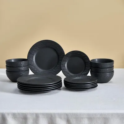 Steingut-Dinnerset 18-tlg., für 6 Pers., schwarz, spülmaschinenfest