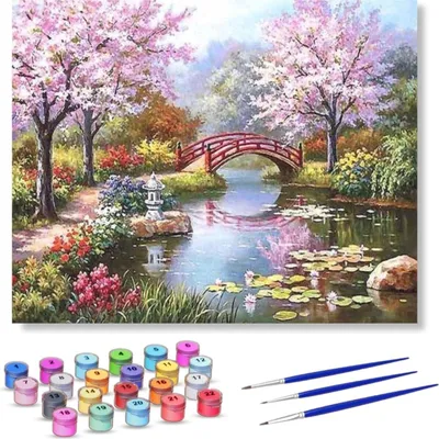 Produktbild von Rubye® Malen nach Zahlen Erwachsene und Kinder [40 cm x 50 cm] - DIY Ölgemälde Leinwand Set - Inklusive Pinsel, Staffelei und Farben - Japanischer Garten [Ohne Rahmen]
