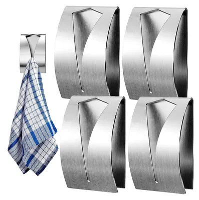 Produktbild von 4 Stück Handtuchhaken Geschirrtuchhalter ohne Bohren, Wandhaken aus Edelstahl für Küche, Badezimmer und Toilette, 7,5 * 5 cm