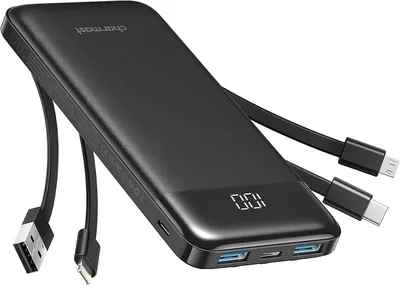 Productafbeelding van Powerbank, 10.000 mAh, met geïntegreerde kabels, USB C, draagbare