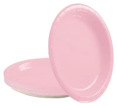 Image de Assiettes en carton roses, lot de 16, diamètre 18 cm, assiettes jetables pour fêtes