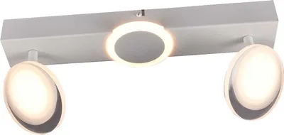A white LED spot bar with two adjustable spotlights and a central decorative light.