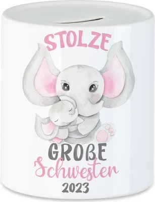Produktbild von Stolze Große Schwester 2023 Spardose Elefanten Liebe Familie Schwesternliebe Zusammenhalt Geschwister Geborgenheit