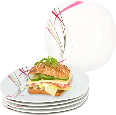 Produktbild von 6er Set Kuchenteller Fashion Porzellanteller Frühstück Dessert Streifen 6 Pers.