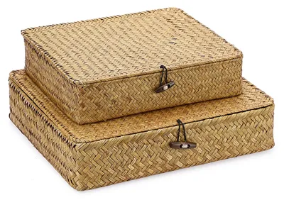 Produktbild von Set aus 2 Körben aus Rattan mit Deckel