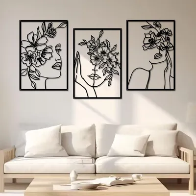 Produktbild von Wanddekoration Schwarz Metall - 3 Stück - Moderne Minimalistische Wandkunst - 43 cm x 30 cm
