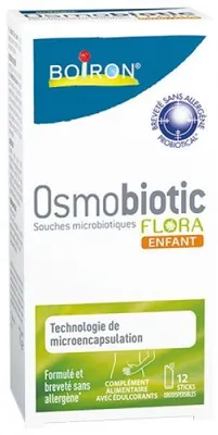 Produktbild von Boiron Kinder-Nahrungsergänzungsmittel, Osmobiotic, Flora, mit Osmobiotic-Stämmen, 12 Beutel