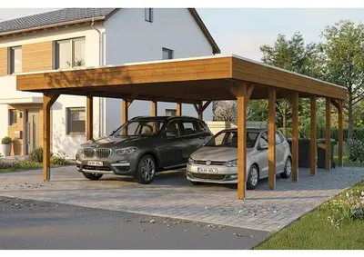 Produktbild von Doppelcarport SKAN HOLZ Friesland inkl. Pfostenanker, EPDM Folie 546 x 860 cm nussbaum