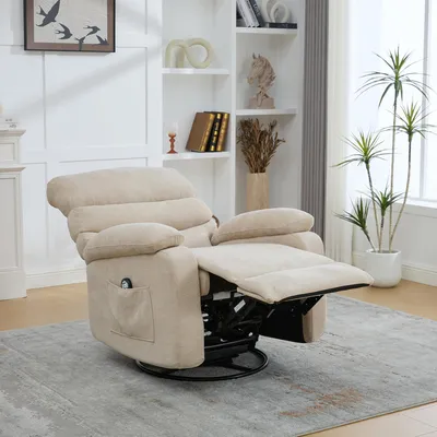 Produktbild von Elektrischer 360° drehbarer Relaxsessel, Hellkhaki, mit, massage-, und, wärmefunktion
