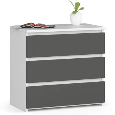 Immagine prodotto di Comodino CL3 60 cm Bianco e Grigio Grafite con 3 Cassetti e Alta Qualità