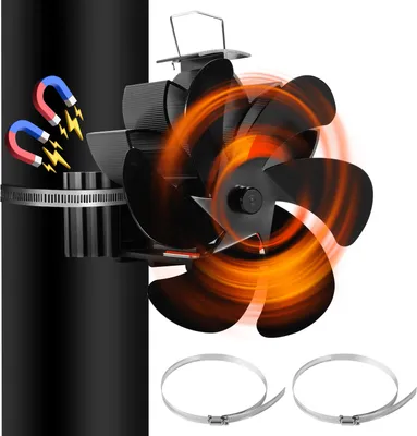 Obrázok produktu pre Jopassy Ventilátor na kachle 6 lopatiek Ventilátor na kachle Elektrický ventilátor Ventilátor na kachle Ventilátor bez elektrickej energie pre krbové kachle Krbové kachle Nízka hlučnosť