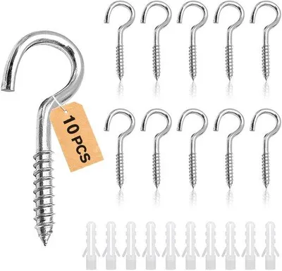 Produktbild von 10 Stück Schraubhaken, klein, 304 Edelstahl, Hakenschrauben mit Gewinde, Schraubhaken, Deckenhaken, Schraubenhaken, Schraubhaken, M6-90 mm