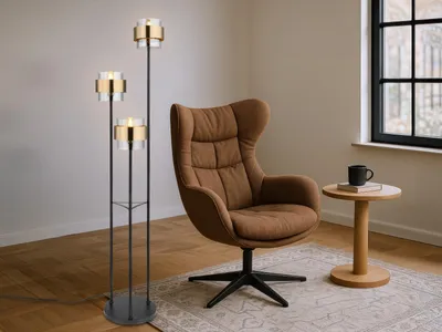 Produktbild von LED Rauchglas 3er Stehlampe für Wohnzimmer, große Leselampen hinter Couch Sofa