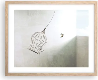 Produktbild von Gerahmtes Poster - Rahmen in heller Eiche - Flug Vogel Käfig - 50x40 cm - Wand Bild - Wanddeko - Wandbilder - Kunstposter - Wandposter - Bilderrahmen - Bilder - Kunstdruck - P2NAA50x40-5085