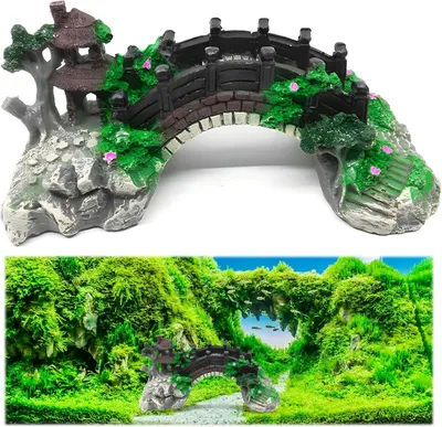 Produktbild von Aquarium Deko Höhle Aquarium, das dekorative Brücke landschaftlich gestaltet Baumstamm Holz Polyresin Landschaft,Brücke Ornament Umweltschutz landschaftlich ideal für kleine Garnele Fisch