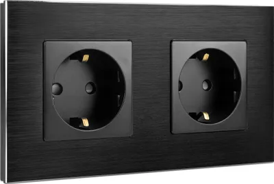 Produktbild von Navaris Aluminium Schuko Steckdose zweifach - mit Montagematerial - Design Schutzkontakt Einbau Wandsteckdose mit Rahmen aus Aluminium - in Schwarz