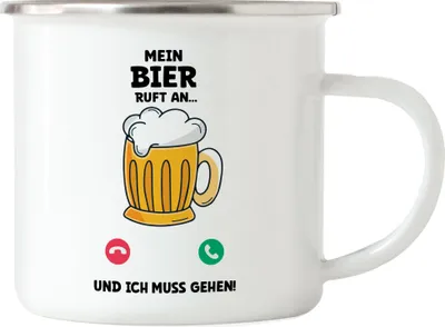 Produktbild von Mein Bier Ruft An Ich Muss Gehen Emaille Tasse Bierchen Weizen Hefe Bierkrug Halbe Prost Feierabend Arbeit Flasche