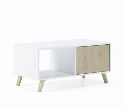 Produktbild von Couchtisch für Esszimmer, Modell Wind, Weiß und Eiche farbe, 92x50x45cm