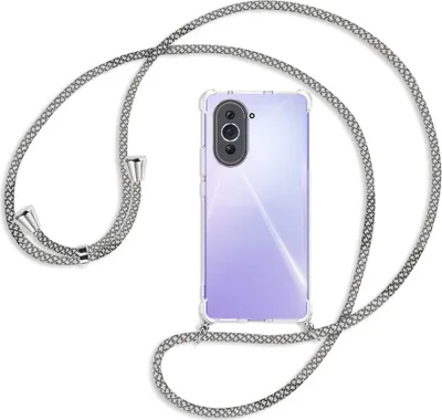 Produktbild von Handykette Backcover-Schutzhülle mit Band (Metall silberfarben) für Huawei nova 10 (NCO-AL00, 6.67'') - weiß/grau kariert