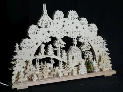 Produktbild von Schwibbogen mit Waldmotiv mit Jäger und Beleuchtung BxHxT 70x43x7cm NEU