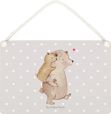 Produktbild von Mr. & Mrs. Panda Schild Papa Bär DIN A5 - Grau Pastell - Geschenk, Vatertag, Türschild, Dekobrett, holzbild, Muttertag, Wandbild Holz, Vater, Geburtstag, Holzschild