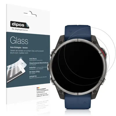 Produktbild von 2x Schutzfolie für Garmin Quatix 8 47mm matt - Anti-Shock 9H Folie dipos Glass Kunststoffglas