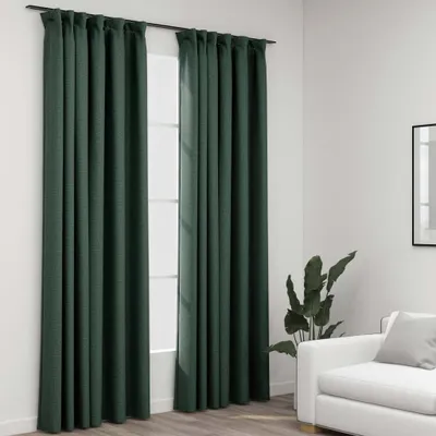 Image de The Living Store Rideaux occultants Crochet aspect lin 2 pcs. Vert 140x245 cm