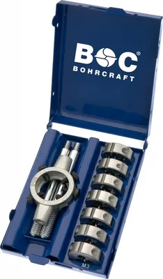 Produktbild von Bohrcraft Schneideisen HSS-G DIN 223 B + Halter in Mini-Box - 8-tlg. M 3 - M 12 + Halter 25 x 9 / MSR 8 - (VPE: 1 Stk.)