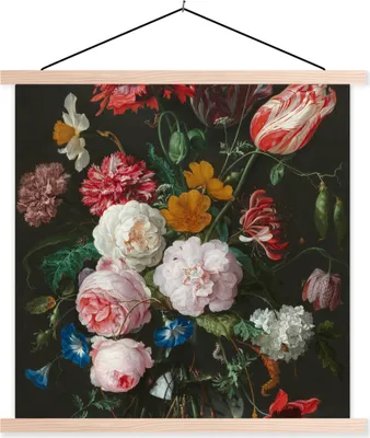Produktbild von MuchoWow® Textilposter Stilleben mit Blumen in einer Glasvase - Gemälde von Jan Davidsz. de Heem 40x40 cm mit holzfarbenen Rahmen - Posterleiste