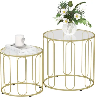 Produktbild von HOMCOM Couchtisch rund Stapelbar 2er Set Beistelltisch mit Metallrahmen