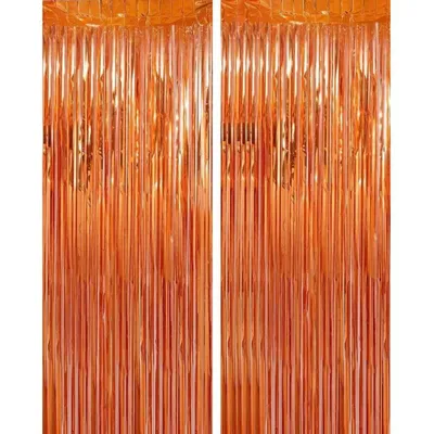 Produktbild von Lametta-Orange Lametta Vorhang 2er Set Glitzer Folienfransen Hintergrund Deko Party Geburtstag Hochzeit Fotowand Raumdeko