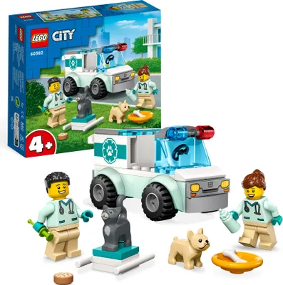Produktbild von LEGO 60382 City Tierrettungswagen, Tierspielzeug mit Hunde- und Katzenfiguren sowie 2 Tierarzt-Minifiguren, für Kinder ab 4 Jahren