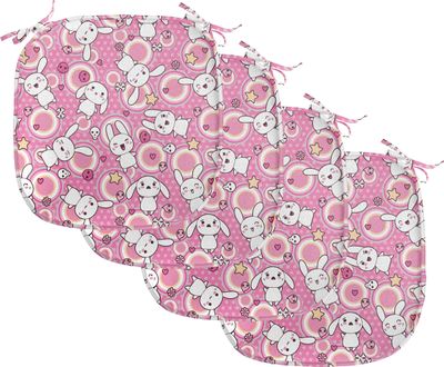 ABAKUHAUS Anime Polster für Esszimmerstühle, Kaninchen Kinder Humor, Dekoratives wasserfestes Kissen mit Riemen für Küchensitze, 40 cm x 40 cm-4er Pack, Weiß Rosa