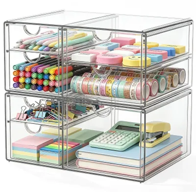 Büro-Organizer mit 7 Schubladen, 2er-Set, Transparent