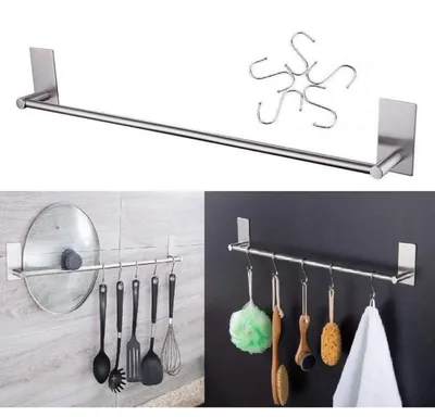 Immagine prodotto di Portasciugamani con 5 ganci, senza necessità di foratura, in acciaio inossidabile, 40 cm