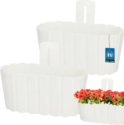 Immagine prodotto di KOTARBAU® Set di 2 fioriere balcone cesto da parete appeso vaso da fiori 28x14cm H: 13cm bianco cesto da parete appeso per piante muro vaso da fiori appeso vaso da fiori appeso plastica