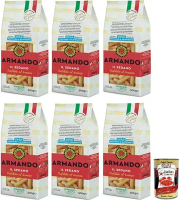 Produktbild von 6x Armando Il Sedano,Bronzegezogene Nudeln,100% Italienische Pasta 500g + Italian Gourmet Polpa di Pomodoro 400g Dose