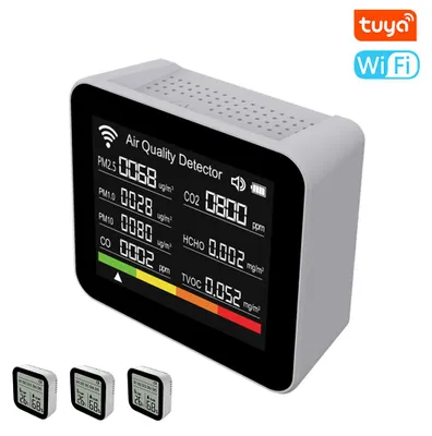 Obrázek produktu pro 20 v 1 Tuya WIFI Inteligentní monitor kvality vzduchu Vnitřní detektor CO2 CO/CO2/TVOC/HCHO/PM2,5/PM1,0/PM10/teplota/vlhkost/čas/datum/podpora alarmu Dálkové ovládání pomocí aplikace Alarmová funkce pro domácí kancelář