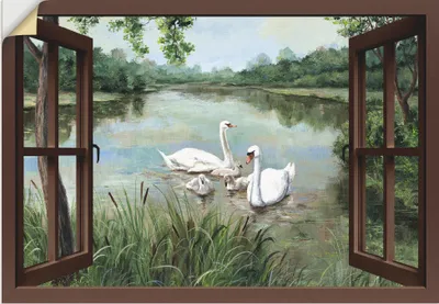 Produktbild von ARTland Wandbild, selbstklebend Fensterblick - Schwäne, braun Größe: 100x70 cm