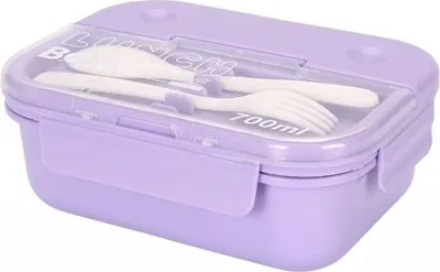 Immagine prodotto di Scatola per il pranzo con posate 700 ml - Scatola per il pranzo con 3 scomparti per scuola e ufficio, viola