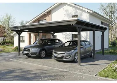 Produktbild von Doppelcarport SKAN HOLZ Emsland inkl. EPDM Folie, Pfostenanker 609 x 604 cm anthrazit